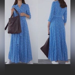 Zara The Marilyn Blue Polka Dot Button Maxi Dress
